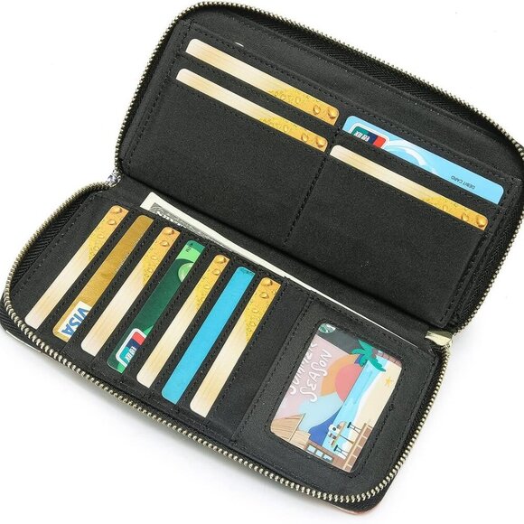 Women RFID Wallet Card Holder Slim Zipper Purse Coin ID Travel Clutch - Picture 7 of 9